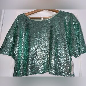 BNWT Anthropologie Green Sequin Top